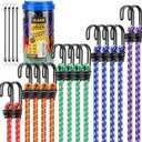 Bungee Cords Heavy Duty Outdoor: 20 Pcs Premium Rubber Bungee Cords with Hooks in a Storage Jar Includes 10", 18", 24", 30", 36", 48" Bungee-Cord for Camping, Tent, Fastening Items