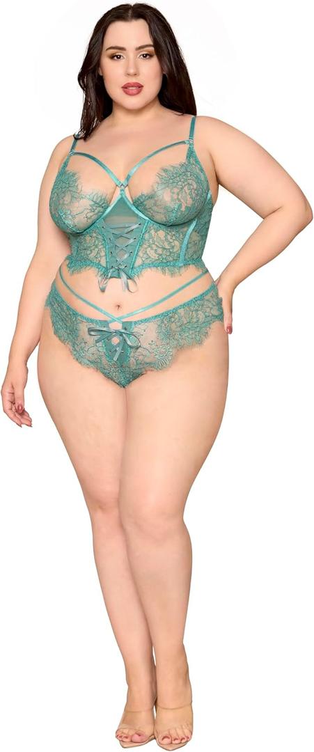 Dreamgirl womens Plus Size Lace Agate Cropped Bustier & Thong (1X)