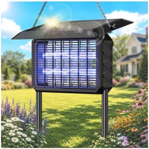 Solar Bug Zapper Outdoor,Solar Powered Bug Zapper Solar Mosquito Zapper Cordless Fly Trap with Dual Power & 6000mAh Battery, Solar Mosquito Zapper Outdoor for Backyard, Patio, Garden, RV, Camping