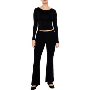 Forever 21 Womens Sweater-Knit Mid-Rise Flare Pants (XS, Black)