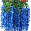 ZEBMOON 24 Pack Royal Blue Wisteria Hanging Flowers, 3.4 Ft Fake Hanging Flowers, Artificial Wisteria Garland Vines for Wedding Room Backdrop Outdoor Patio Garden Decoration