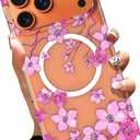 AIGOMARA Phone Case Made for iPhone 17 Pro 6.3 Inch [Compatible with MagSafe] Pink Floral Flowers Design Soft TPU and Hard PC Clear Case Shockproof Anti-Scratch Phone Cover for Women