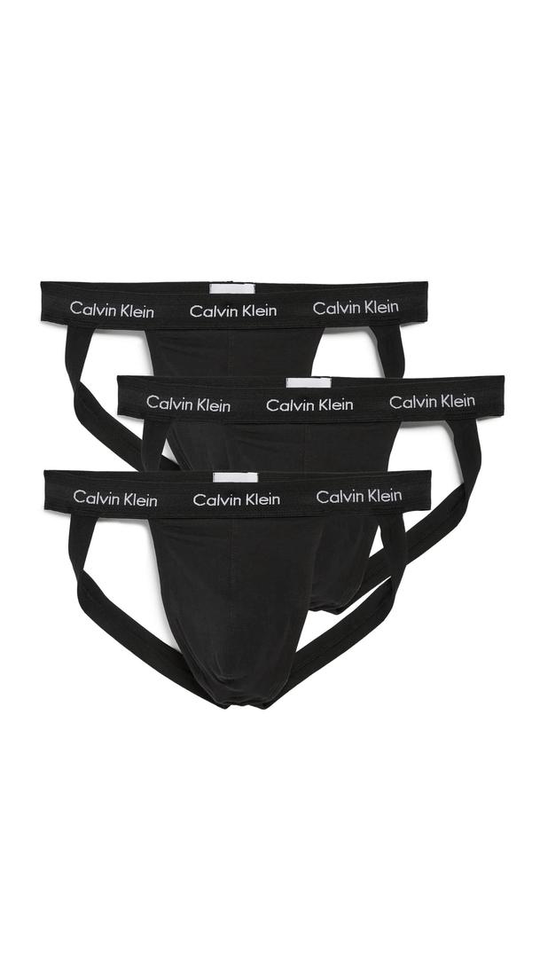 Calvin Klein mens Cotton Stretch 3-pack Jock Strap, S Black