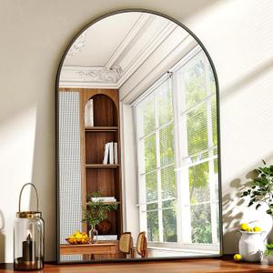 XRAMFY 26"x38" Arched Wall Mirror for Bathroom, Black Vanity Mirror for Bedroom, Living Room, Entryway, Decorative Hanging Mirror for Wall