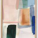 iHery Natural OAK Wood Abstract Geometric Framed Wall Art, Large 16x20 in Contemporary Minimalist Blue Black Canvas Wall Decor, Harmony Geometry Artwork Set of 1 For Bedroom Living Room Bathroom