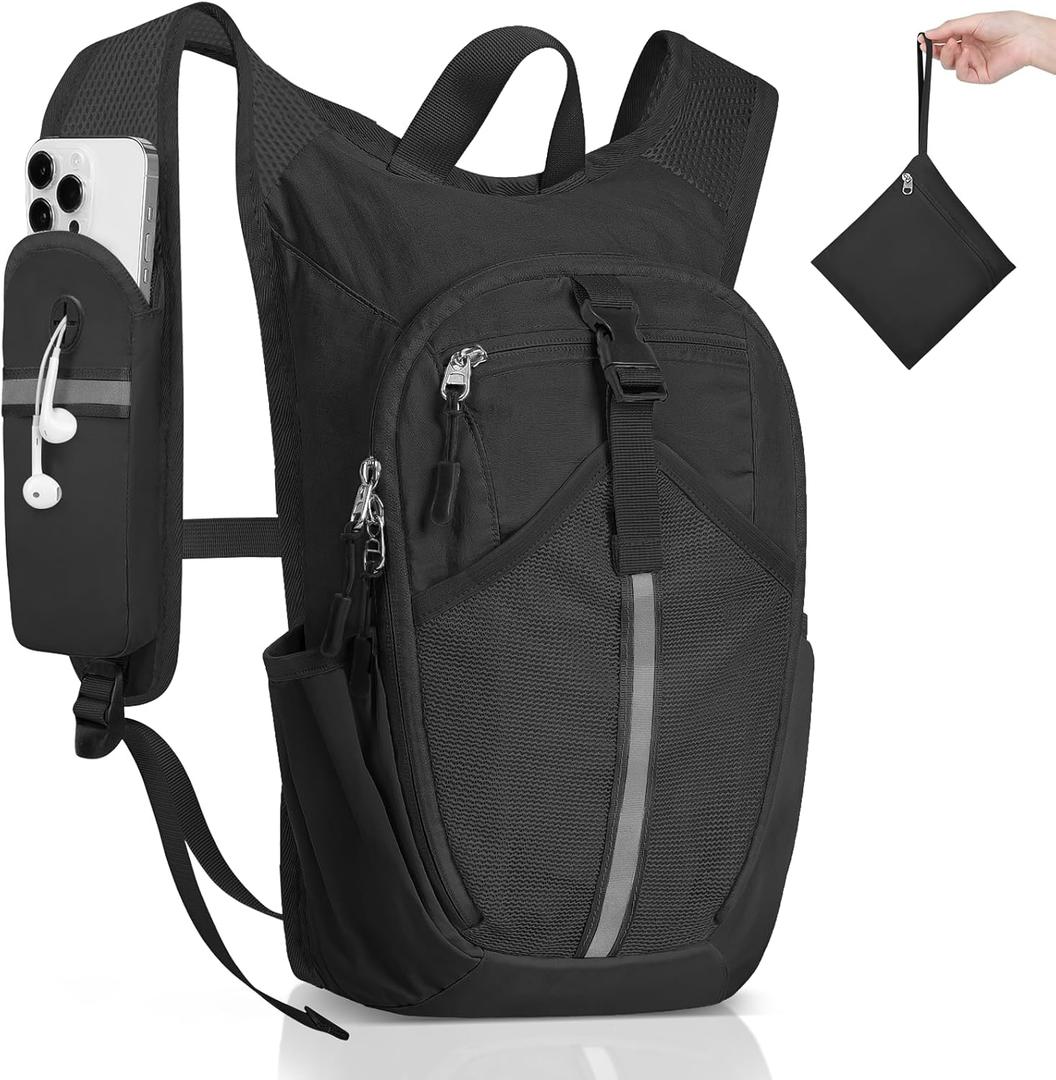 Small Hiking Backpack 10L - Lightweight Packable Foldable Backpack for Travel Camping Outdoor Commute, Compact Rucksack for Women Men(Black)
