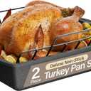 BAKKEN Nonstick Turkey Roasting Pan with Rack  Large Heavy-Duty Carbon Steel Roaster with Wide Handles, Ideal for Roasting, Baking & Grilling, Oven Safe up to 450F, Gray Marble Finish 17 x 13-Inch