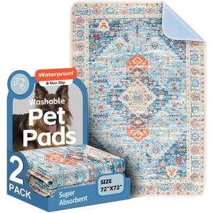 Washable Pee Pads for Dogs, 2 Pack Reusable Puppy Training Pads 72"x72" Super Absorbent Waterproof Dog Training Pads, Non-Slip Potty Pads, Whelping Pads Litter Mat Blue/Mix