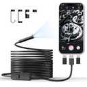 CTEOUNPT Endoscope Camera with Light, 1920P HD Borescope Inspection Camera with 8 Adjustable LEDs, IP67 Waterproof Semi-Rigid Snake Cable for Android, iPhone, and iPad(16.4ft, Single Lens)