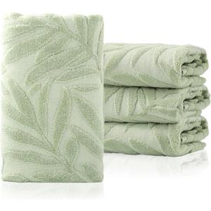 Hand Towels Set of 3 Leaf Pattern 100% Cotton Absorbent Soft Decorative Towel for Bathroom Kitchen Home Hotel Beach, 29.1 x 13.4 Inch (3 Green)