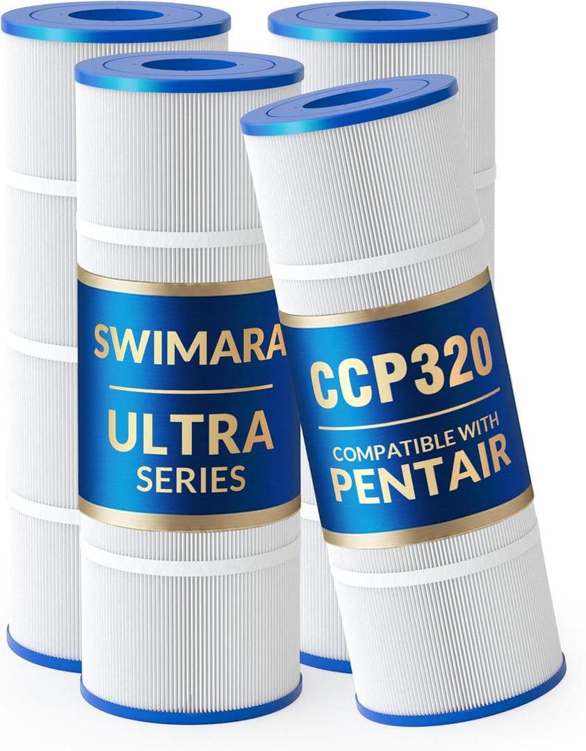 CCP320 PCC80 178580 R173573 817-0081, 5 oz+ Trilobal Fabric Pool Filter Cartridges, Compatible with Pentair Clean & Clear Plus 320 (#160340) & Waterway 325, 4-Pack, Ultra Series, 320 sq. ft. (4-Pack)
