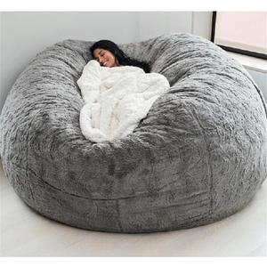 Giant Fur Bean Bag Chair Cover for Kids Adults, (No Filler) Living Room Furniture Big Round Soft Fluffy Faux Fur Beanbag Lazy Sofa Bed Cover (Light Grey, 5FT)