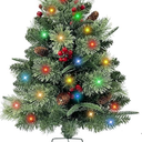 QIANF Pre-lit Artificial Christmas Trees with Multi-Color Lights, Timer, 30 Inch Battery Operated Lighted Porch Christmas Trees Outdoor Holiday Decorations for Entrance Pathway Front Door Yard