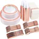 I00000 50 Guests Clear Rose Gold Plastic Plates - Disposable Dinnerware Set Includes: 100 Clear Rose Gold Plastic Plates, 150 Silverware, 50 Napkins, 50 Cups Perfect for Party & Wedding (350 Piece(50 Guests), Clear Rose Gold)