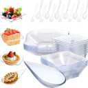 200 Pcs Mini Appetizer Plates with Spoons and Forks, Clear Disposable Dessert Bowls and Serving Trays, Tiny Plastic Party Plates for Appetizers, Tastings, Desserts