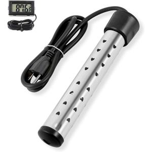 Immersion Water Heater for Bathtub, Anti-scalding Portable Water Heater with Stainless Steel Cover, LCD Thermometer Quick Heating Immersion Heater for Indoor & Outdoor (1 Pcs, Black)
