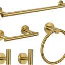 5-Piece Towel Racks for Bathroom, Stainless Steel Bathroom Accessories Set, Bathroom Towel Holder Wall Mounted, Sturdy Bath Towel Bar Set Bathroom Hardware Set (Brushed Gold, 2 Pillar Paper Holder)