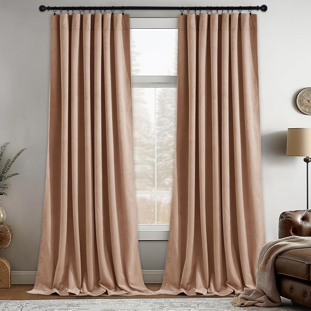 StangH Nursery Sunlight Blush Velvet Curtains - Room Darkening Curtains for Bedroom Elegant Interior Decoration Privacy Window for Living Room, W52 x L96, Blush Beige, 2 Panels (52"W x 96"L (Pack of 2))