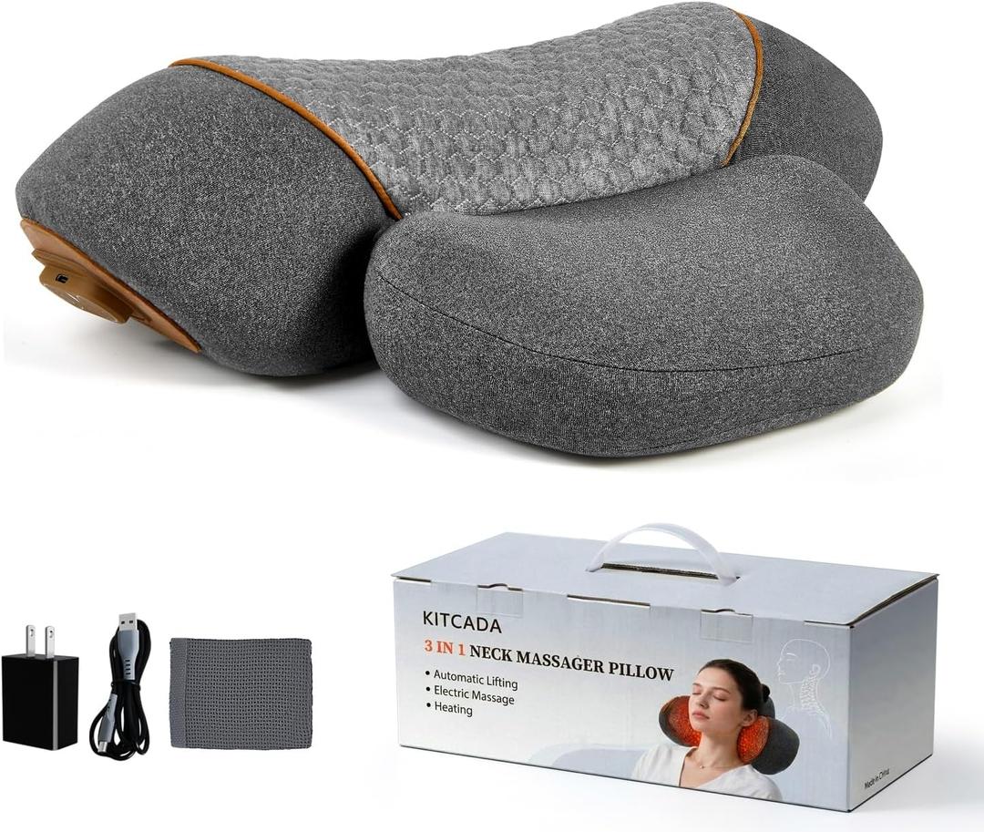 JEDAWN 3-in-1 Neck Massager Pillow with Heating & Cervical Traction, Ergonomic Cervical Pillow for Neck Back Shoulder Pain Relief, Rechargeable Neck Pillow
