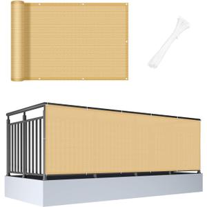 Cool Area 3'x10' Sand Balcony Privacy Screen Fence Cover HDPE Mesh Fabric with Grommets UV Protection Weather-Resistant Wind Screen for Outdoor, Backyard, Deck, Porch, Patio, Apartment Railing