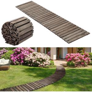 Landical 24ft Wooden Garden Pathway with Non Slip Surface Roll Out Boardwalk Walkways Road Floor Pathway Rustic Path Decorative Patio Pavers for Outdoor Garden Beach Wedding Party (Gray)