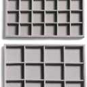 Frebeauty Stackable Velvet Jewelry Organizer Trays for Drawers Inserts Jewelry Storage Tray Display Case, Stud Earrings Bracelets Necklace Rings Trays for Women Girls(Set of 2)(Grey)