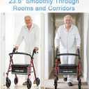 16 Pounds Lightweight Walkers for Seniors with Seat, Narrow Rolling Walker with 4 Puncture-Resistant Wheels, 5-Level Height Adjustable, 300 lbs Weight Capacity (Red)