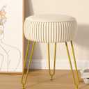 IBUYKE Velvet Round Footrest Stool Ottoman, Makeup Vanity Stool Side Table, Velvet Dressing Table Seat, Pouf Couch Stool, Golden Steel Legs, Creamy-White LG-30M
