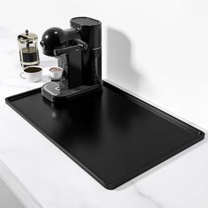 Rnivvi Silicone Coffee Mat, 12" x 19" Waterproof Raised Edge Coffee Bar Mats for Espresso Machine Station Accessories, Heat Resistant Dish Drying Pad for Kitchen Counter, Rubber Bar Decor Pad, Black