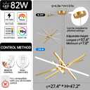 Modern Sputnik Chandelier Ceiling 82W LED Gold Pendant Light Embedded Mount Chandeliers Dining Room Light Fixtures Over Table Dimmable with Remote Control for Living Room Kitchen Bedroom 31.5 inches, 29.5 inches x 59 inches