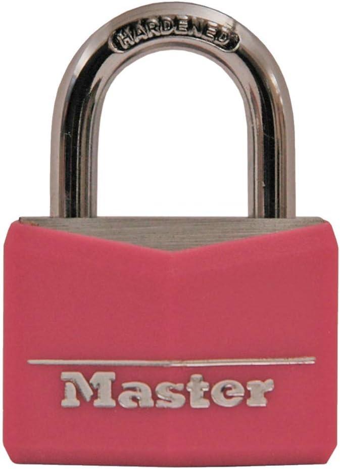 Master Lock Pink Covered Aluminum Keyed Padlock with Steel Shackle, Lock for Gym or School Locker with 1-9/16 Inch Lock Body, 146D Master Lock Pink Covered Aluminum Keyed Padlock with Steel Shackle, Lock for Gym or School Locker with 1-9/16 Inch Lock Body, 146D