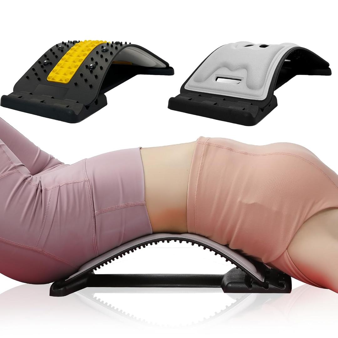 Back Stretcher for Back Pain Relief with Lumbar Support Board - Dual-Sided 3-Level Adjustable Spinal Decompression & Cracker Device