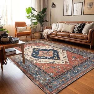 Boho Floral Area Rug, Soft Machine Washable 8x10 Rug, Non-Slip, Non-Shedding, Durable and Easy-Care, Perfect for Living Room, Bedroom, Dining Room. (Vintege Orange/Sand, 10' x 8' (Rectangular)) (8' x 10' (Rectangular))