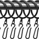 Amyhill 60 Pieces 1.26 Inch Metal Drapery Curtain Rings Hanging Rings with 60 Pieces Metal Curtain Pin Hooks for Drapes Window Door Shower(42 mm,Black)