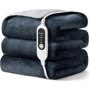 Electric Heated Blanket, Soft Flannel Fabric Heating Blanket Features 5-Level Temperature Adjustment Machine Washable ETL Certified Double-Sided Heating (Blue & White)