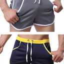 Rexcyril Men's Running Workout Bodybuilding Gym Shorts Athletic Sports Casual Short Pants (Large, 2 Pack (Grey + Navy))