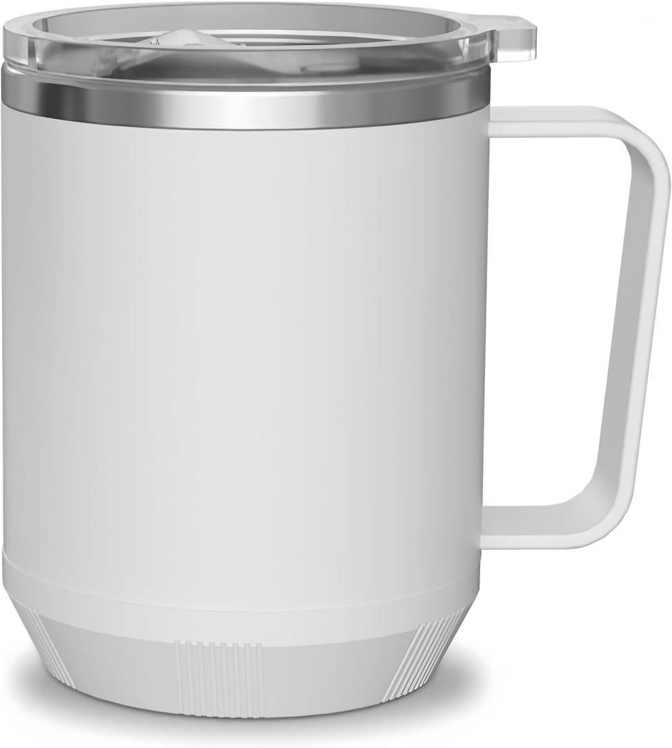 16oz Heated Coffee Mug with Flat Bottom for Rapid Heating, Stainless Steel Heated Coffee Cup Suitable for Different Coffee Mug Warmer/Heaters, Heated Mug/Cup for Home and Office Desk,White