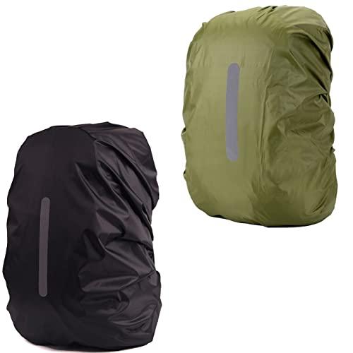 MOPHOEXII 2 Pack Waterproof Backpack Rain Cover, Ultralight Compact Portable Reflective Backpack Rain Cover,for Hiking, Camping, Traveling (Black,Army Green)