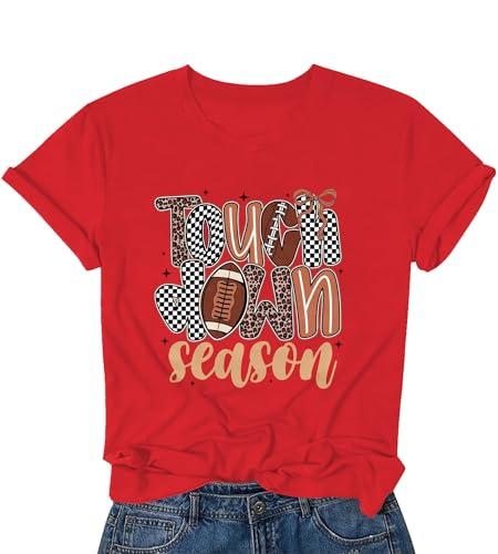 Football Shirts for Women – Touchdown Season Game Day Shirt Sunday Funday Football Season Tee Tops Red-b L