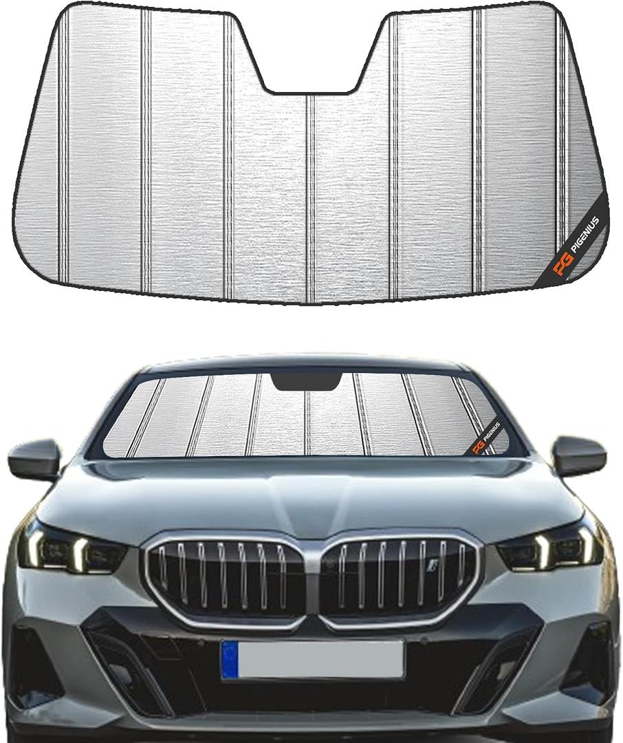 Pigenius Windshield Sun Shade forBMW 5 Series Sedan & M5 (G30/F90) 2017-2023, Fits 530i 540i 530e M550i M5, Metallic Silver Finish