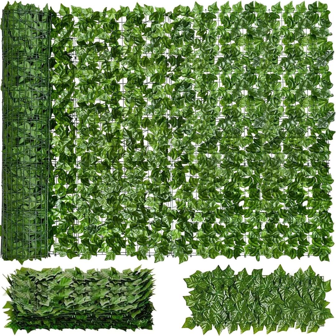 Faux Ivy Privacy Fence Screen 4PCS 20 x 20 Inch Artificial Faux Ivy Hedge Expandable Faux Privacy Fence Decoration for Wall Screen, Outdoor Garden, Wedding Decor (40x40 inches)