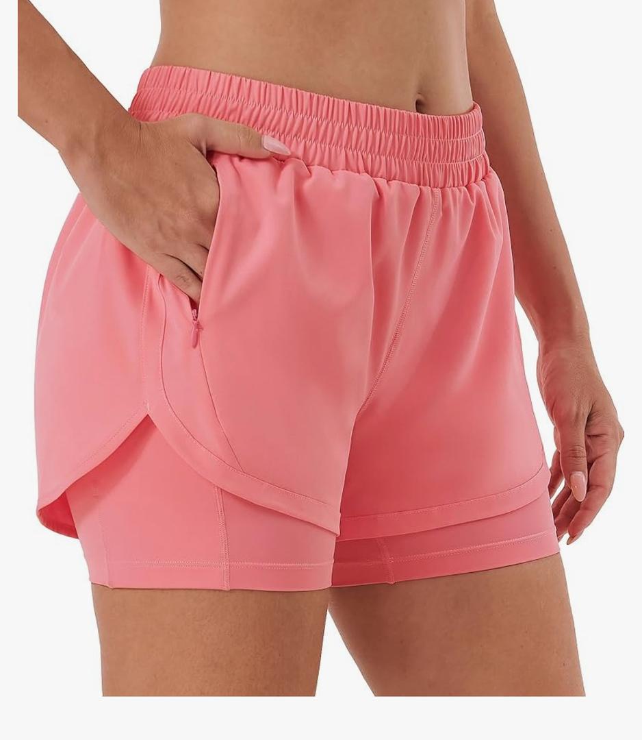 Stelle Women 2 in 1 Running Shorts High Waisted Athletic Shorts Gym Workout Shorts with Liner Zipper Pockets, size small Stelle Women 2 in 1 Running Shorts High Waisted Athletic Shorts Gym Workout Shorts with Liner Zipper Pockets, size small