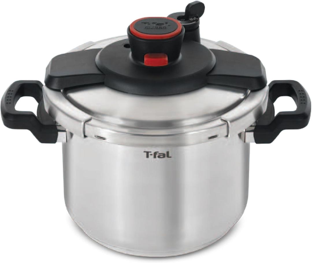 T-fal Clipso Stainless Steel Pressure Cooker, 6.3 Quart, Recipe Book, Steam Basket, Easy-Open Lid, Secure Locking System, Adjustable Pressure Valve, Induction Cookware, Pots and Pans, Kitchen, Silver