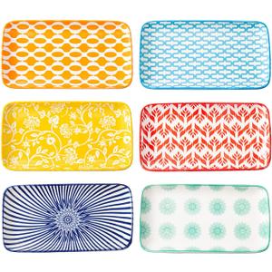 Rectangle Serving Plates Set - 8.1" x 4.5" Ceramic Rectangular Salad Platters - Microwave & Oven Safe - Porcelain Dinner Dishes for Sushi, Appetizers, Dessert - Set of 6 - Assorted Colors (8.3 Inch)