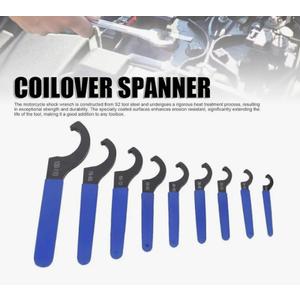 9Pcs Coilover Spanner Wrench Set, Steel Spanners Wrench Hook Tool, C Shape Shock Spanner Wrenches for Most Coil Over Coilover Suspension System and Shock Adjustment