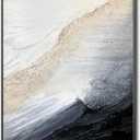 3D Textured White and Black Seascape Wall Art For Entryways, Large Framed Impasto Abstract Oil Painting for Living Room, Neutral Tone Wabi-Sabi Minimalist Wall Decor for Office/ Bedroom 28x40 inches