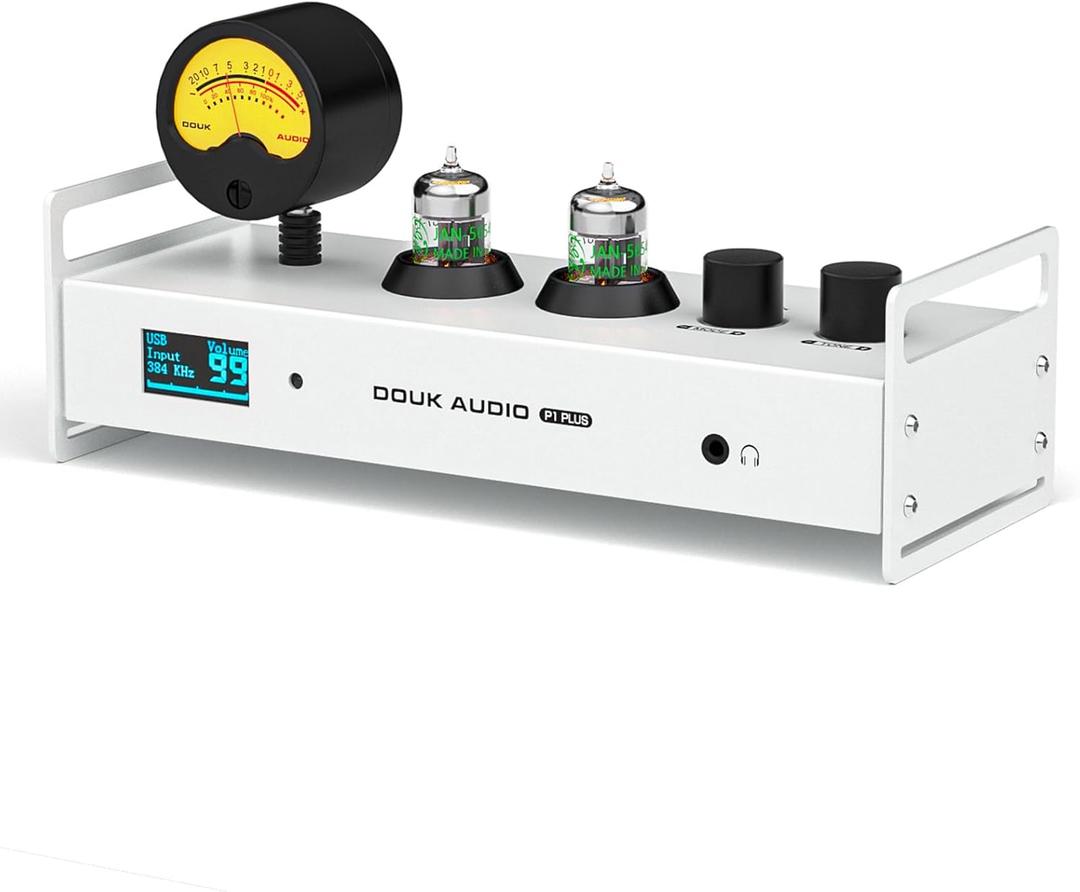 Douk Audio Tube Preamp DAC: Bluetooth 5.1 LDAC Headphone Amp w/VU Meter USB Coax Optical Input for Amplifiers, Home HiFi Systems (P1 Plus)