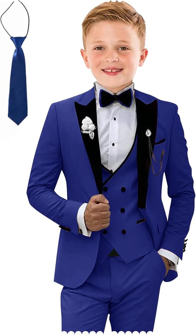 Kids Tuxedo Suit for Boys Slim Fit Wedding Outfit Boys Formal 5 Piece Suit Set (7, Royal Blue)