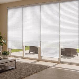 4 Pcs 35 x 110 Inches Temporary Blinds for Indoor Windows No Tools Cut to Size Fabric Paper Pleated Shades Adhesive Privacy Blinds for French Door Sliding Door Light Filtering(White)