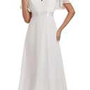 Ever-Pretty Women's Classic Chiffon Short Sleeve Pleated V-Neck Floor Length Bridesmaid Dresses 09890 (18, White)